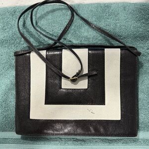 Vintage Fendi Monochrome Patterned Shoulder Bag lizard skin.